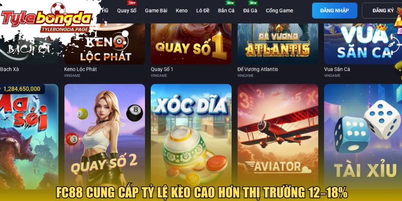 Fc88 cung cấp tỷ lệ kèo cao hơn thị trường 12–18%